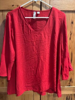 Tacera Red V-Neck Tunic Blouse
